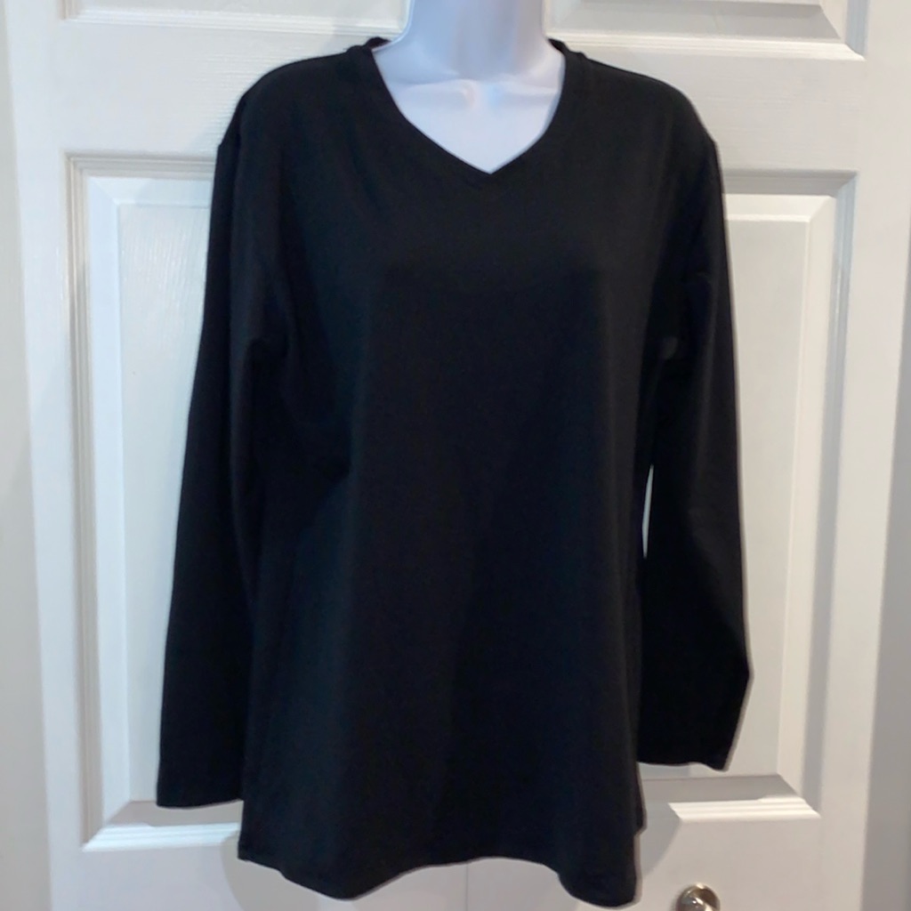 Jockey Ladies Super Soft V Neck Long Sleeve Shirt Stretch Black Size Xl